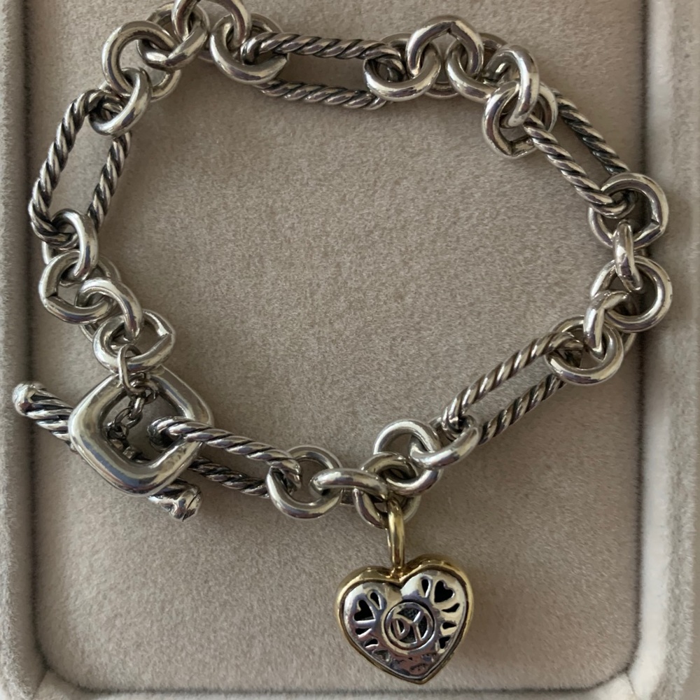 David Yurman Cable Heart Charm Bracelet with Gold